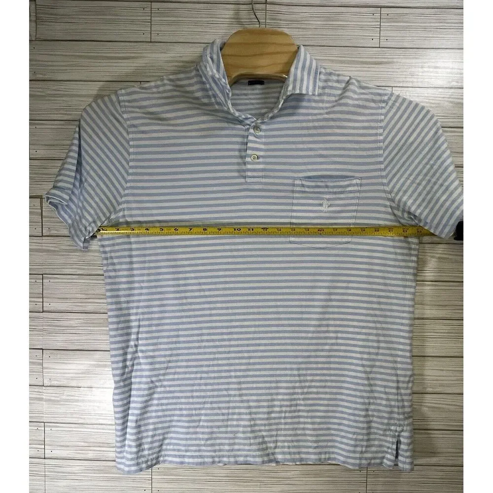 Polo Sport Ralph Lauren Golf Polo Shirt White Light Blue Stripe Logo Men's Sz Lg